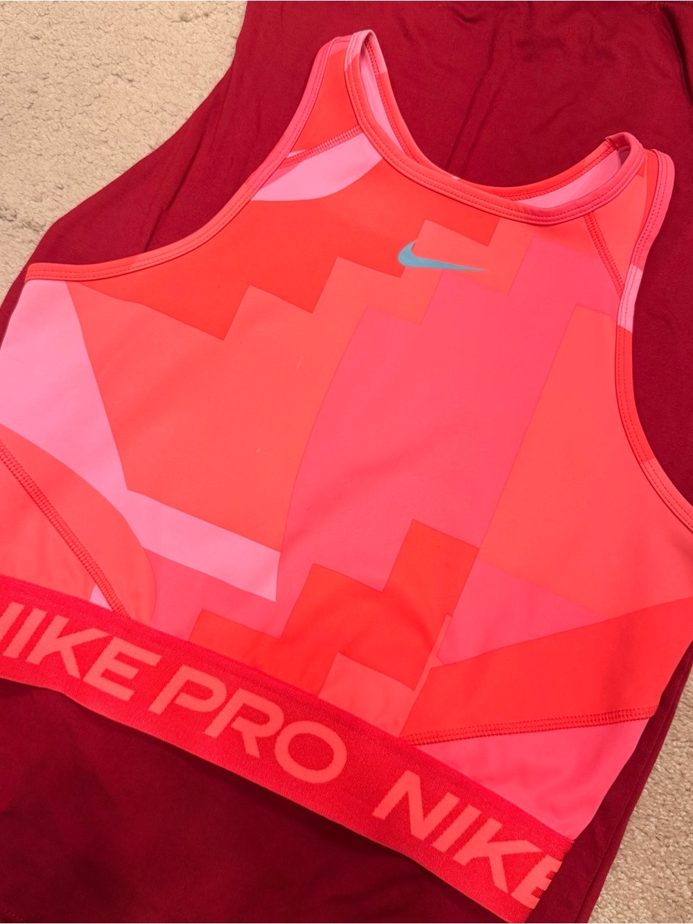 Nike Women's Pink & Coral Pro Crop Sports Bra Top